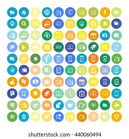Set of 100 Universal Icons. Simple Flat Style. Business, internet, web design, random pictogram.