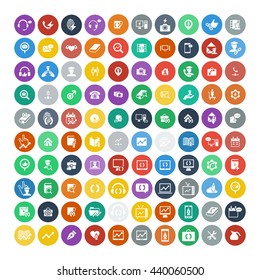 Set of 100 Universal Icons. Simple Flat Style. Business, internet, web design, random pictogram.