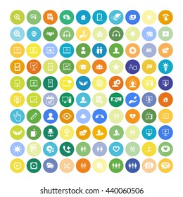Set of 100 Universal Icons. Simple Flat Style. Business, internet, web design, random pictogram.