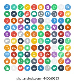 Set of 100 Universal Icons. Simple Flat Style. Business, internet, web design, random pictogram.