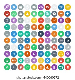 Set of 100 Universal Icons. Simple Flat Style. Business, internet, web design, random pictogram.