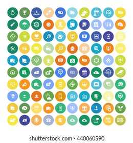 Set of 100 Universal Icons. Simple Flat Style. Business, internet, web design, random pictogram.