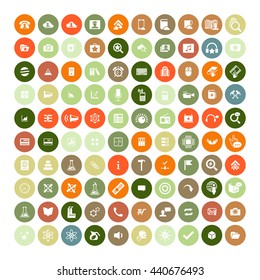 Set of 100 Universal Icons. Simple Flat Style. Business, internet, web design, random pictogram.