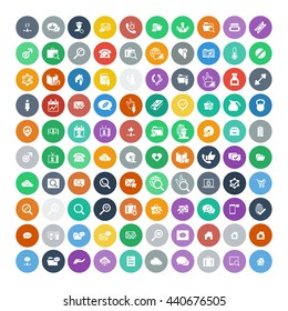 Set of 100 Universal Icons. Simple Flat Style. Business, internet, web design, random pictogram.