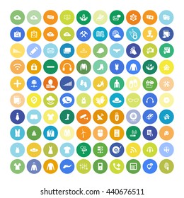 Set of 100 Universal Icons. Simple Flat Style. Business, internet, web design, random pictogram.
