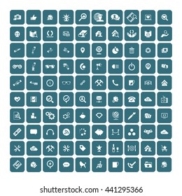 Set of 100 Universal Icons. Simple Flat Style. Business, internet, web design, random pictogram.