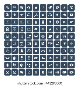 Set of 100 Universal Icons. Simple Flat Style. Business, internet, web design, random pictogram.