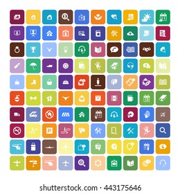 Set of 100 Universal Icons. Simple Flat Style. Business, internet, web design, random pictogram.