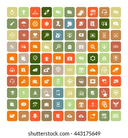 Set of 100 Universal Icons. Simple Flat Style. Business, internet, web design, random pictogram.
