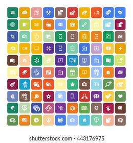 Set of 100 Universal Icons. Simple Flat Style. Business, internet, web design, random pictogram.