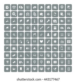 Set of 100 Universal Icons. Simple Flat Style. Business, internet, web design, random pictogram.