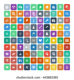 Set of 100 Universal Icons. Simple Flat Style. Business, internet, web design, random pictogram.