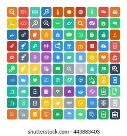 Set of 100 Universal Icons. Simple Flat Style. Business, internet, web design, random pictogram.