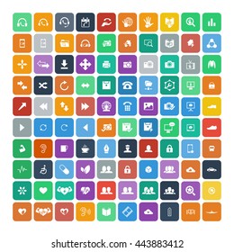 Set of 100 Universal Icons. Simple Flat Style. Business, internet, web design, random pictogram.