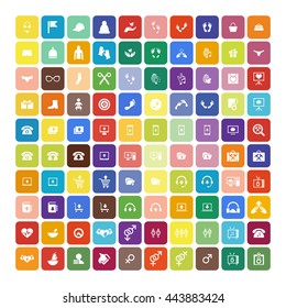 Set of 100 Universal Icons. Simple Flat Style. Business, internet, web design, random pictogram.