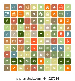 Set of 100 Universal Icons. Simple Flat Style. Business, internet, web design, random pictogram.