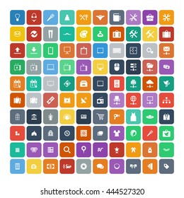 Set of 100 Universal Icons. Simple Flat Style. Business, internet, web design, random pictogram.