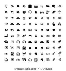 Set of 100 Universal Icons. Simple Flat Style. Business, internet, web design, random pictogram.