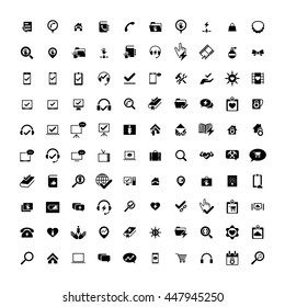 Set of 100 Universal Icons. Simple Flat Style. Business, internet, web design, random pictogram.