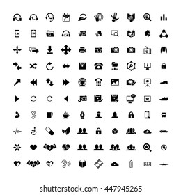 Set of 100 Universal Icons. Simple Flat Style. Business, internet, web design, random pictogram.