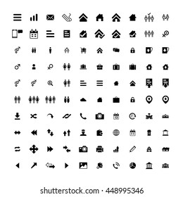 Set of 100 Universal Icons. Simple Flat Style. Business, internet, web design, random pictogram.
