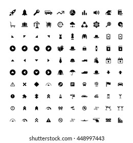 Set of 100 Universal Icons. Simple Flat Style. Business, internet, web design, random pictogram.