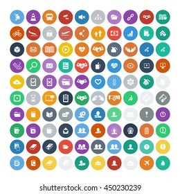 Set of 100 Universal Icons. Simple Flat Style. Business, internet, web design, random pictogram.