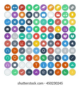 Set of 100 Universal Icons. Simple Flat Style. Business, internet, web design, random pictogram.