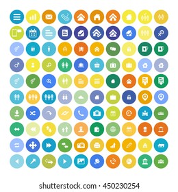 Set of 100 Universal Icons. Simple Flat Style. Business, internet, web design, random pictogram.