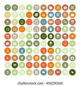 Set of 100 Universal Icons. Simple Flat Style. Business, internet, web design, random pictogram.