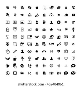 Set of 100 Universal Icons. Simple Flat Style. Business, internet, web design, random pictogram.