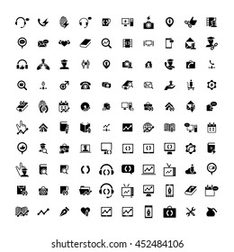 Set of 100 Universal Icons. Simple Flat Style. Business, internet, web design, random pictogram.
