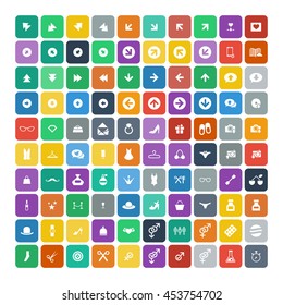 Set of 100 Universal Icons. Simple Flat Style. Business, internet, web design, random pictogram.