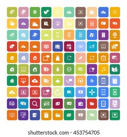 Set of 100 Universal Icons. Simple Flat Style. Business, internet, web design, random pictogram.