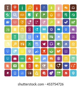Set of 100 Universal Icons. Simple Flat Style. Business, internet, web design, random pictogram.