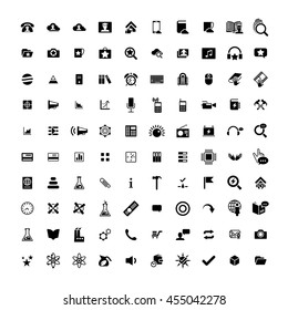 Set of 100 Universal Icons. Simple Flat Style. Business, internet, web design, random pictogram.