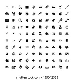 Set of 100 Universal Icons. Simple Flat Style. Business, internet, web design, random pictogram.