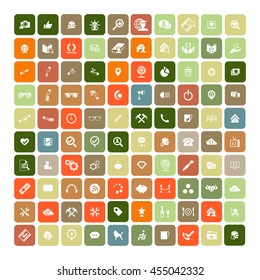 Set of 100 Universal Icons. Simple Flat Style. Business, internet, web design, random pictogram.