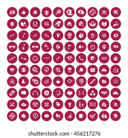 Set of 100 Universal Icons. Simple Flat Style. Business, internet, web design, random pictogram.