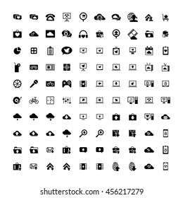 Set of 100 Universal Icons. Simple Flat Style. Business, internet, web design, random pictogram.
