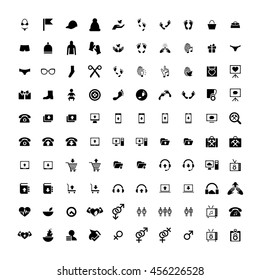 Set of 100 Universal Icons. Simple Flat Style. Business, internet, web design, random pictogram.