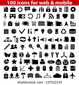 Set of 100 universal icons for web and mobile. Vector illustration.