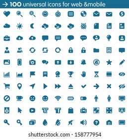 Set of 100 Universal Icons For Web and Mobile