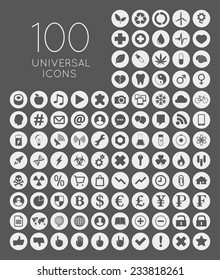 Set of 100 universal rounded icons of business, science, health, security, education, technology, leisure time and food