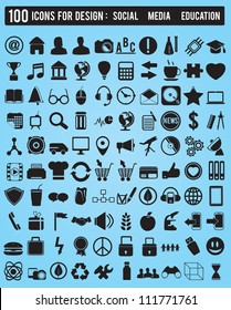 Set 100 various icons for design - vector icons