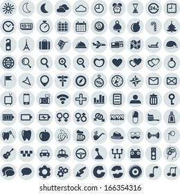 Set of 100 vector web and mobile icons in flat design.