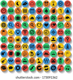 Set of 100 vector web and mobile icons in flat design.