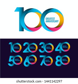 set 100 year anniversary vector template. Design for celebration, greeting cards or print.