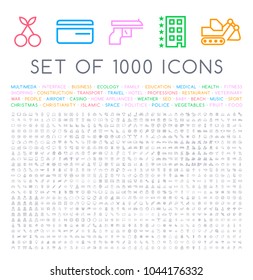 Set of 1000 Isolated Minimal Modern Simple Elegant Black Icons. Vector Elements on White Background
