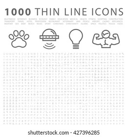 Set of 1000 Isolated Minimal Modern Simple Elegant White Stroke Icons.